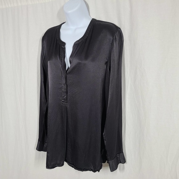 Rails Reiss Satin Popover Top Half Button Long Sleeve Crepe Slate Gray Large - Picture 5 of 14